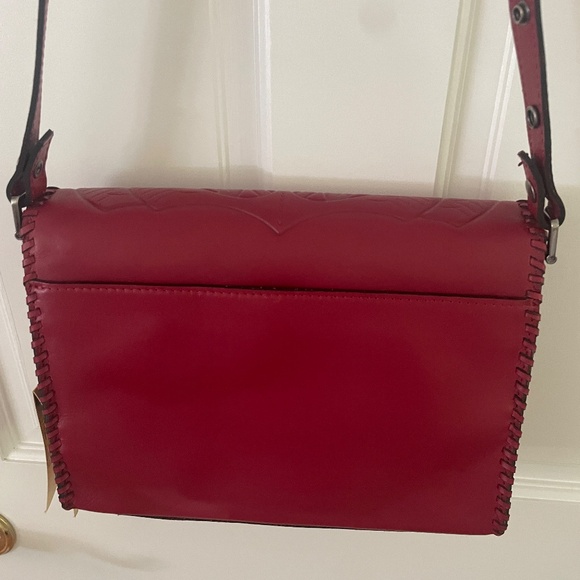 Patricia Nash deep red Tooled leather shoulder bag Santillana - Picture 7 of 13